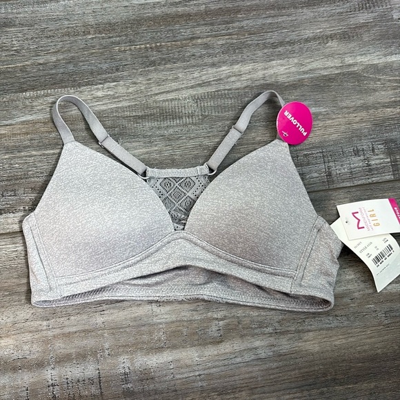 Maidenform Girls' Size 32A Pullover Padded Comfort Lace Bra Gray NEW - Picture 2 of 4